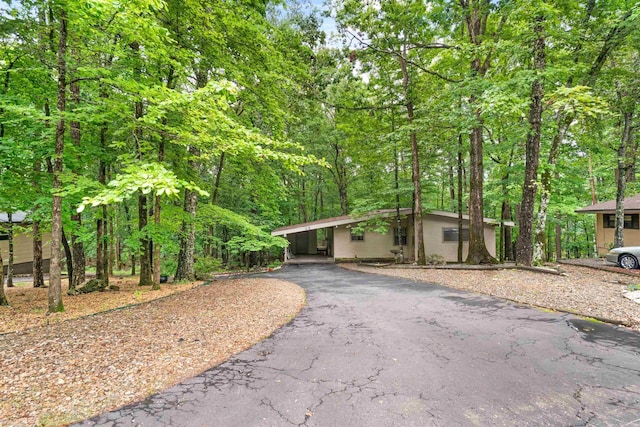 23 Valls Ln, Hot Springs, AR 71909 - view of front of house featuring driveway, an attached carport, and a view of trees