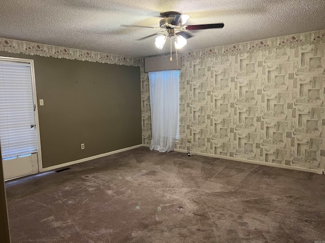17003 Quail Run Dr, Little Rock, AR 72210 - carpeted empty room with ceiling fan, a textured ceiling, and baseboards