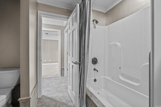 119 Marseille Dr, Maumelle, AR 72113 - full bath with ornamental molding, toilet, and shower / tub combo with curtain