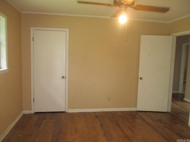 3908 S Hazel St, Pine Bluff, AR 71603 - empty room featuring crown molding, wood finished floors, ceiling fan, and baseboards