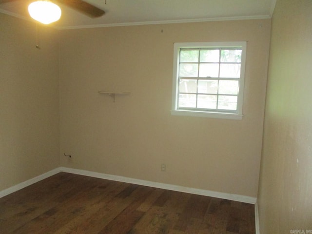 3908 S Hazel St, Pine Bluff, AR 71603 - unfurnished room with dark wood finished floors, ornamental molding, baseboards, and ceiling fan