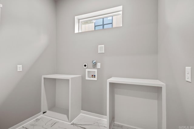 22 Abington Ct, Little Rock, AR 72223 - washroom with electric dryer hookup, marble look tiles, hookup for a washing machine, and baseboards