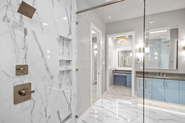 22 Abington Ct, Little Rock, AR 72223 - full bath with a marble finish shower, vanity, marble tiled floors, and baseboards