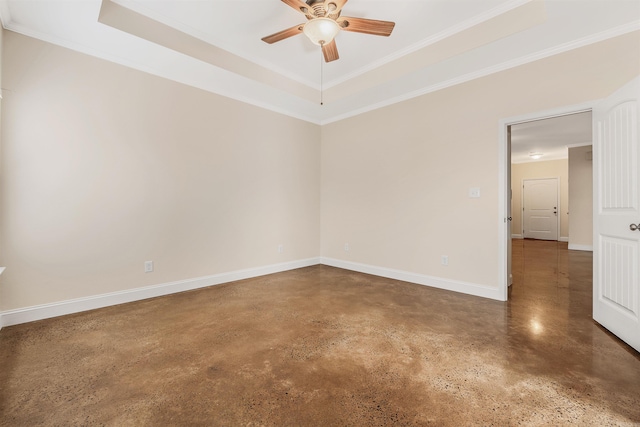 2820 Zion St, Little Rock, AR 72204 - spare room with ceiling fan, concrete floors, ornamental molding, and a raised ceiling