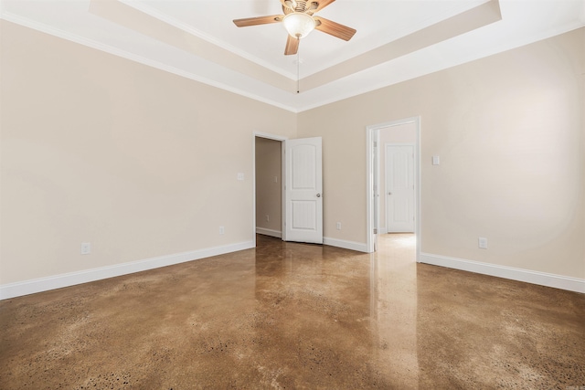 2820 Zion St, Little Rock, AR 72204 - unfurnished room with concrete floors, a raised ceiling, a ceiling fan, baseboards, and crown molding