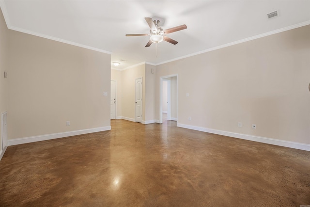 2820 Zion St, Little Rock, AR 72204 - empty room featuring finished concrete flooring, a ceiling fan, baseboards, and ornamental molding