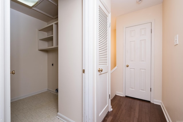 99 Kingsbridge Way, Little Rock, AR 72212 - hallway with baseboards and dark wood-style flooring