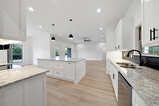 284 Shiloh, Beebe, AR 72102 - kitchen with a sink, dishwasher, a ceiling fan, recessed lighting, and light wood-type flooring