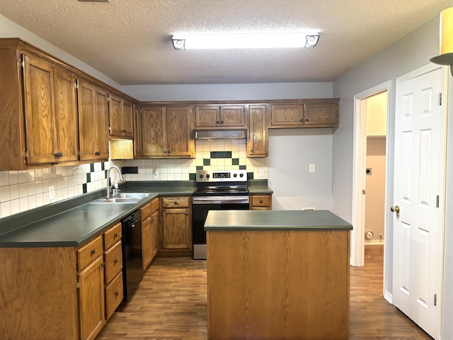54 Redleaf Crk, Little Rock, AR 72210 - kitchen featuring stainless steel electric range, a sink, dark countertops, dishwasher, and dark wood-style flooring