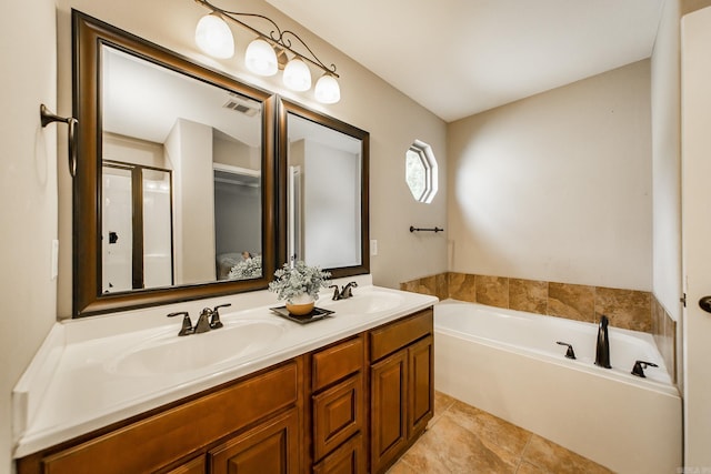 3305 Garden Club Dr, Bryant, AR 72022 - full bathroom featuring double vanity, a bath, tile patterned flooring, and a shower stall