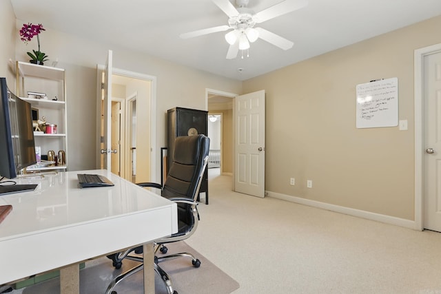 12714 Meadows Edge Ln, Little Rock, AR 72211 - office area with light colored carpet, ceiling fan, and baseboards
