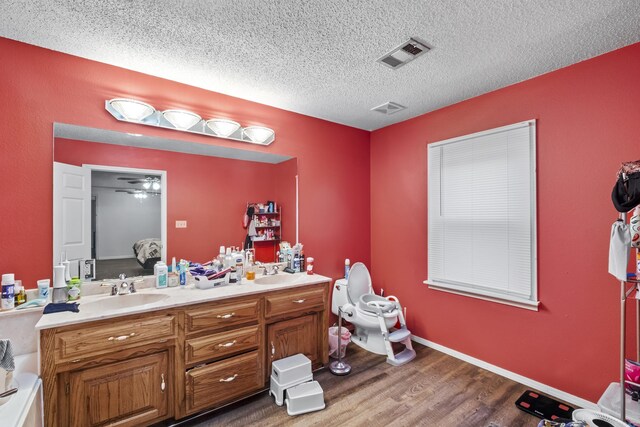 303 Pike Rd, Benton, AR 72019 - ensuite bathroom with wood finished floors, double vanity, and a textured ceiling