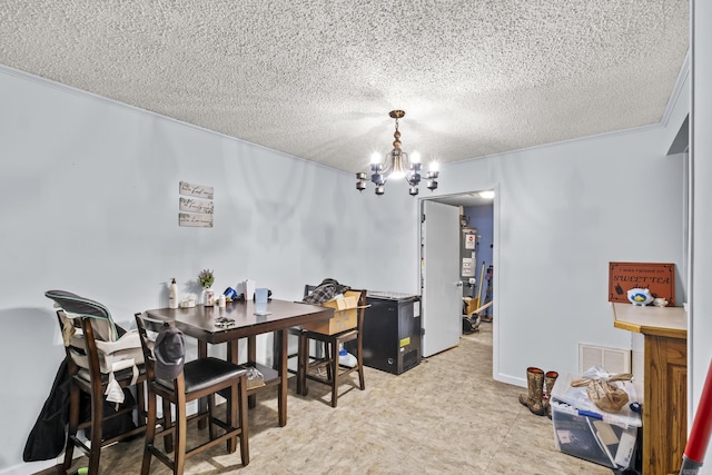 303 Pike Rd, Benton, AR 72019 - dining space with a chandelier, a textured ceiling, and ornamental molding