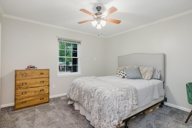 1257 Kimwood Dr, Benton, AR 72019 - bedroom featuring ornamental molding, carpet floors, baseboards, and ceiling fan