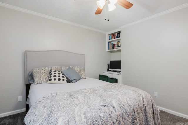 1257 Kimwood Dr, Benton, AR 72019 - bedroom featuring carpet flooring, ornamental molding, baseboards, and a ceiling fan