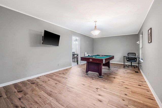 7713 Flintrock Rd, North Little Rock, AR 72116 - playroom featuring pool table, wood finished floors, ornamental molding, and baseboards