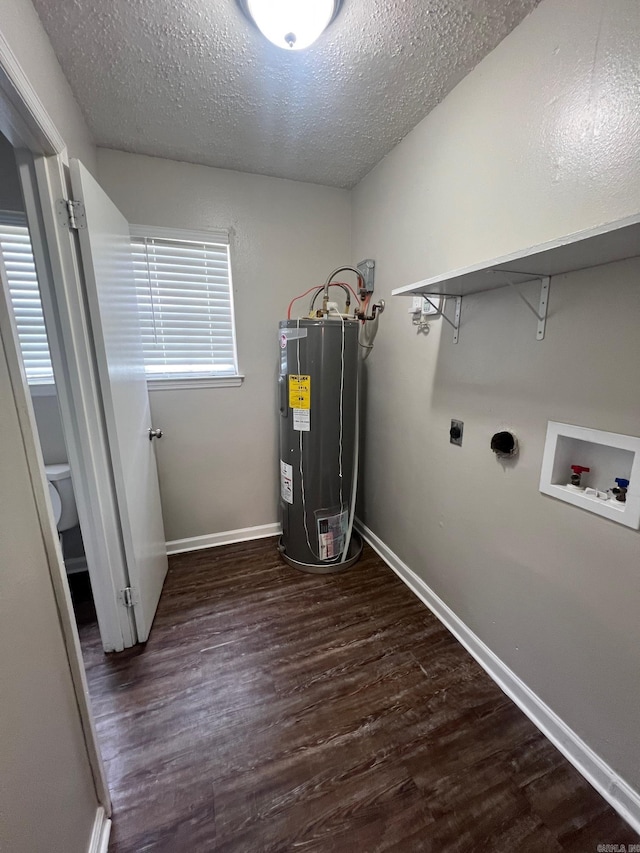 1206 E Twin Lakes Dr, Little Rock, AR 72204 - laundry area featuring electric water heater, hookup for an electric dryer, washer hookup, wood finished floors, and a textured ceiling