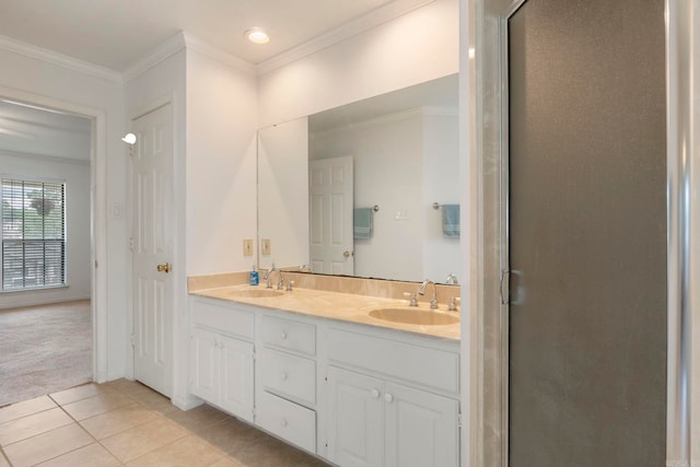 5 Briarstone Dr, Sherwood, AR 72120 - full bathroom with tile patterned floors, double vanity, a shower stall, and ornamental molding