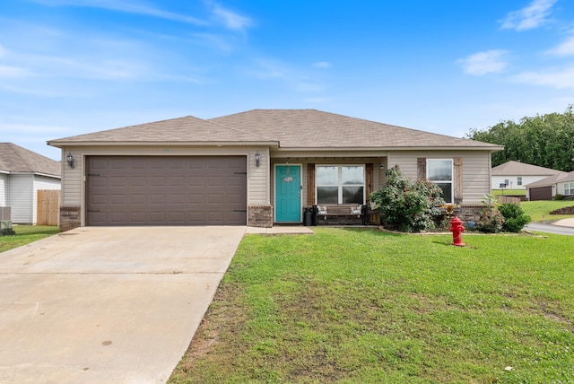 35 Summer Breeze Rd, Conway, AR 72032 - view of front of home featuring a garage, a front yard, driveway, brick siding, and cooling unit