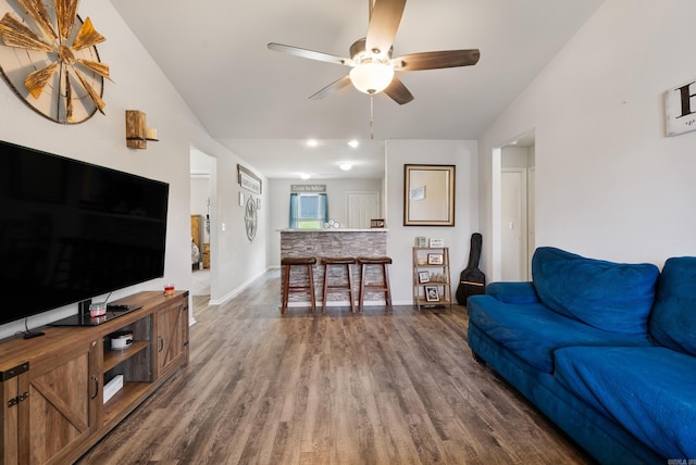 35 Summer Breeze Rd, Conway, AR 72032 - living area with wood finished floors, a ceiling fan, and baseboards
