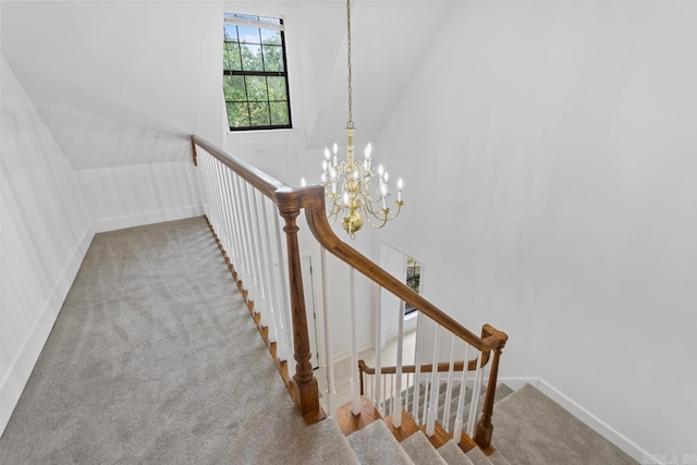 1208 Hilltop Rd, Alexander, AR 72022 - staircase with carpet, a chandelier, and baseboards