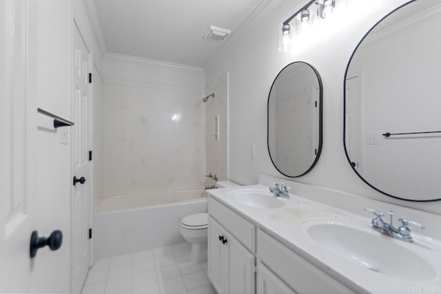 1208 Hilltop Rd, Alexander, AR 72022 - bathroom featuring double vanity, toilet, shower / washtub combination, and crown molding