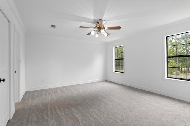 1208 Hilltop Rd, Alexander, AR 72022 - carpeted empty room with crown molding, healthy amount of natural light, ceiling fan, and baseboards