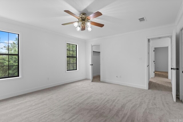 1208 Hilltop Rd, Alexander, AR 72022 - unfurnished bedroom featuring ornamental molding, light colored carpet, baseboards, and ceiling fan