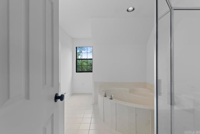1208 Hilltop Rd, Alexander, AR 72022 - bathroom with a garden tub, tile patterned flooring, baseboards, a shower stall, and recessed lighting