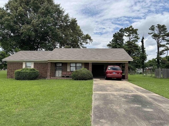 618 W Day St, Forrest City, AR 72335 - ranch-style house featuring a front lawn, driveway, brick siding, and an attached carport