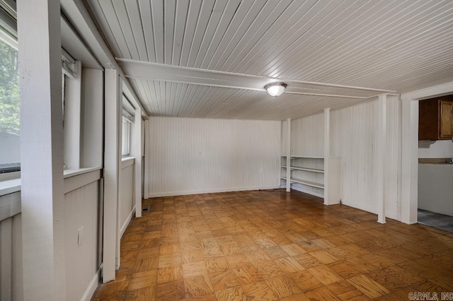 208 King Rd, Benton, AR 72019 - basement with wood ceiling and wooden walls