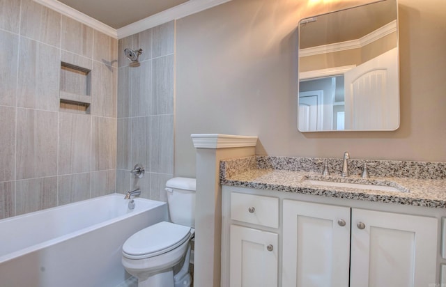 69 Lucia Ln, Maumelle, AR 72113 - full bathroom featuring toilet, vanity, shower / washtub combination, and ornamental molding