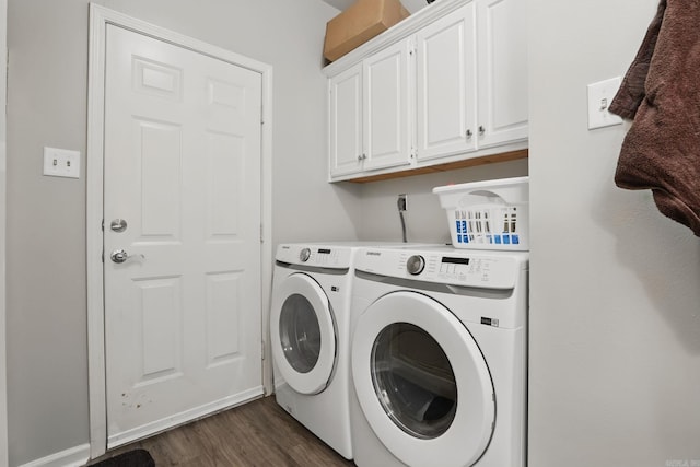 11 Crystal Mountain Ln, Maumelle, AR 72113 - washroom featuring washing machine and clothes dryer, cabinet space, and dark wood finished floors