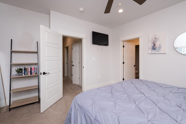 313 Parker St, North Little Rock, AR 72114 - bedroom featuring light carpet, recessed lighting, baseboards, and a ceiling fan