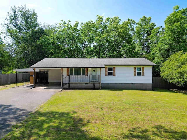 10111 Kling Rd, Mabelvale, AR 72103 - view of front of home with asphalt driveway, crawl space, covered porch, and a carport
