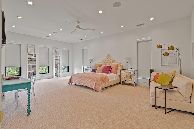 3307 Pruetts Chapel Rd, Paragould, AR 72450 - bedroom featuring light colored carpet, recessed lighting, and a ceiling fan