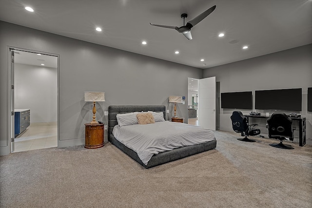3307 Pruetts Chapel Rd, Paragould, AR 72450 - bedroom featuring light carpet, recessed lighting, an office area, and ceiling fan