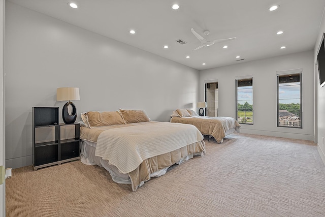 3307 Pruetts Chapel Rd, Paragould, AR 72450 - bedroom with recessed lighting, light colored carpet, baseboards, and ceiling fan