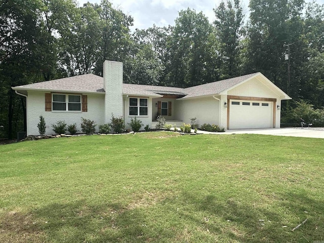 2529 Brandy Dr, Heber Springs, AR 72543 - single story home featuring a chimney, an attached garage, concrete driveway, and a front lawn