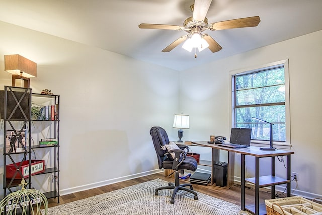 30 Segovia Dr, Hot Springs Village, AR 71909 - office with wood finished floors, baseboards, and a ceiling fan