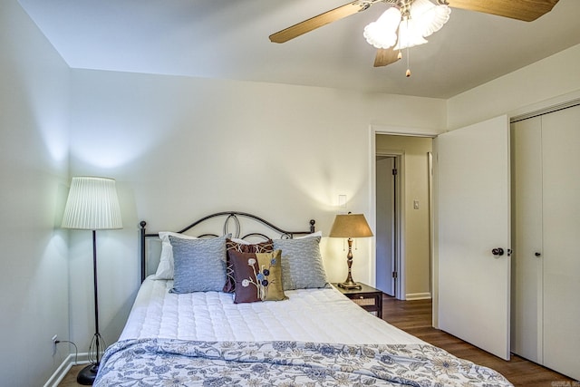 30 Segovia Dr, Hot Springs Village, AR 71909 - bedroom with wood finished floors, ceiling fan, a closet, and baseboards