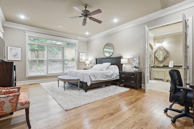 53 Maisons, Little Rock, AR 72223 - bedroom featuring light wood-style floors, a desk, crown molding, baseboards, and recessed lighting