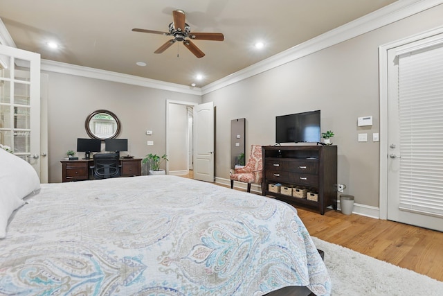 53 Maisons, Little Rock, AR 72223 - bedroom featuring crown molding, wood finished floors, baseboards, recessed lighting, and ceiling fan