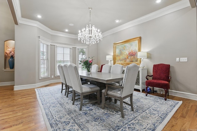 53 Maisons, Little Rock, AR 72223 - dining room featuring baseboards, a chandelier, crown molding, light wood finished floors, and recessed lighting