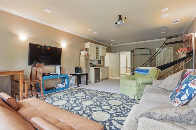53 Maisons, Little Rock, AR 72223 - living area with light carpet, ornamental molding, and recessed lighting