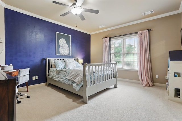 53 Maisons, Little Rock, AR 72223 - carpeted bedroom with ornamental molding, baseboards, ceiling fan, and a desk