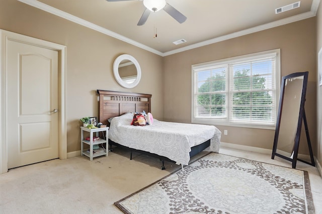 53 Maisons, Little Rock, AR 72223 - bedroom with crown molding, baseboards, carpet floors, and a ceiling fan