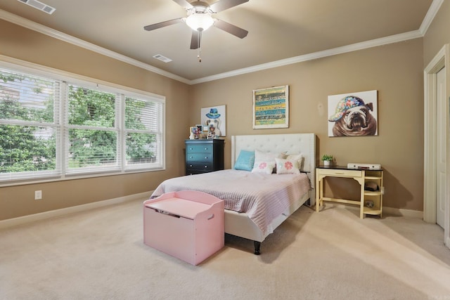 53 Maisons, Little Rock, AR 72223 - carpeted bedroom with crown molding, baseboards, and ceiling fan