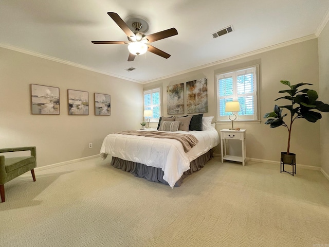 2200 Andover Ct Unit 403, Little Rock, AR 72227 - bedroom with baseboards, crown molding, multiple windows, light colored carpet, and ceiling fan