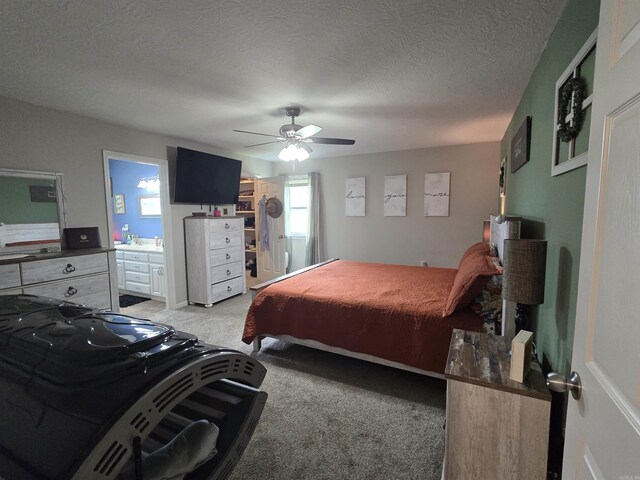 2373 W Rd, Mount Pleasant, AR 72561 - bedroom with light carpet, a textured ceiling, ceiling fan, and connected bathroom